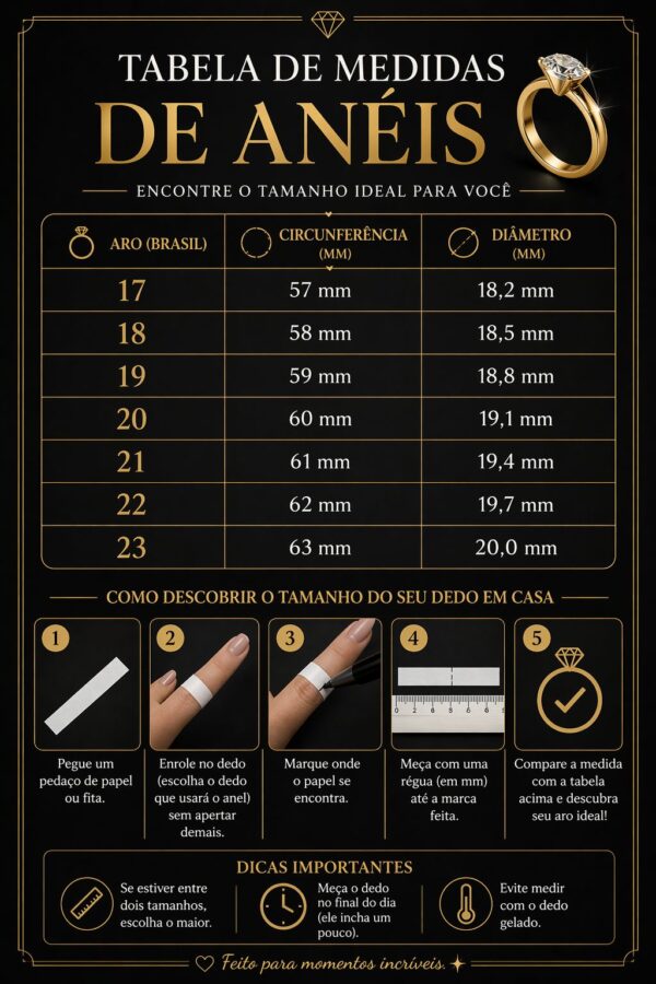 tabela de tamanho Anel Arcano 8 Negro